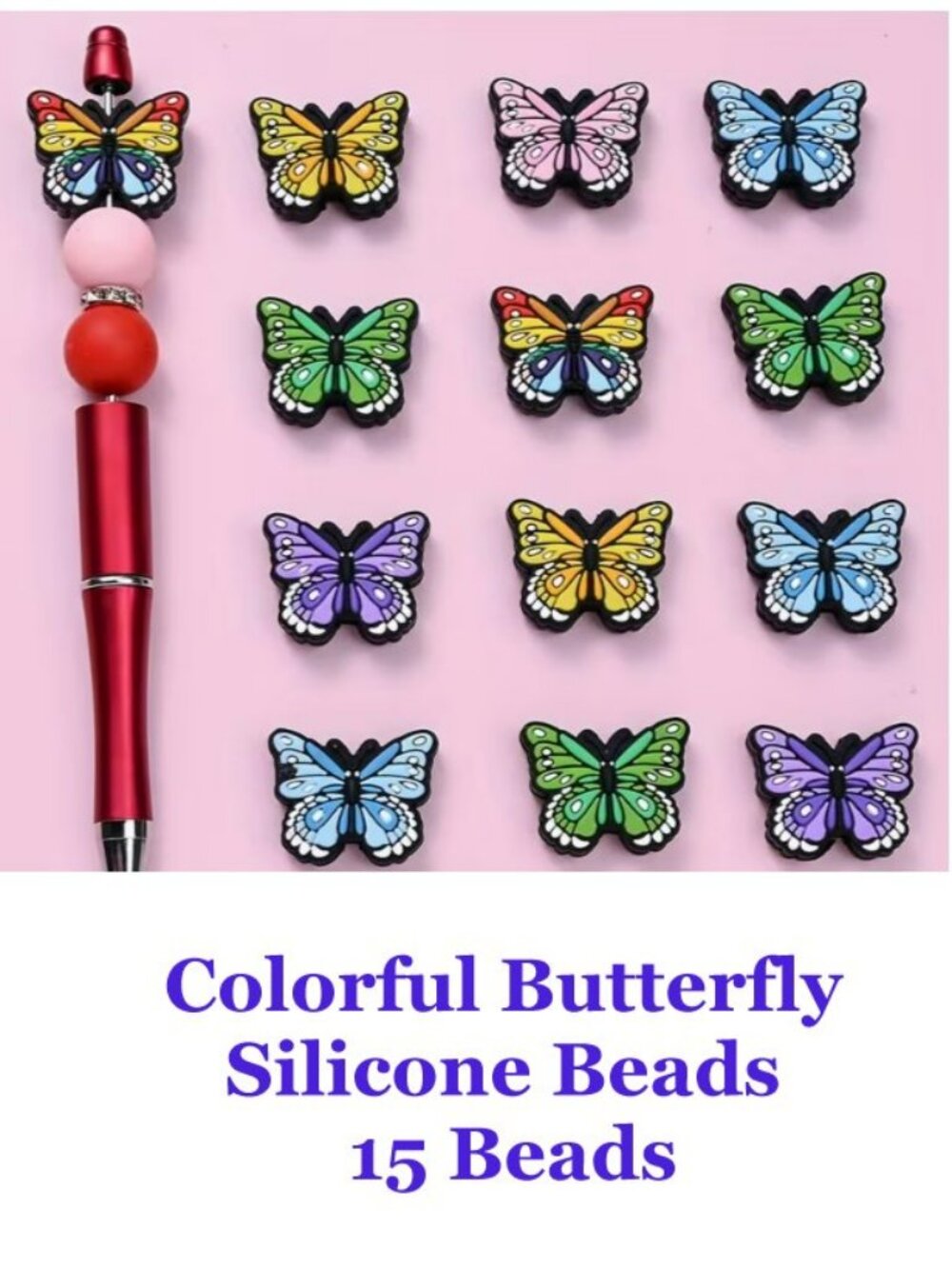 Colorful Butterfly  Silicone Beads  15 Beads